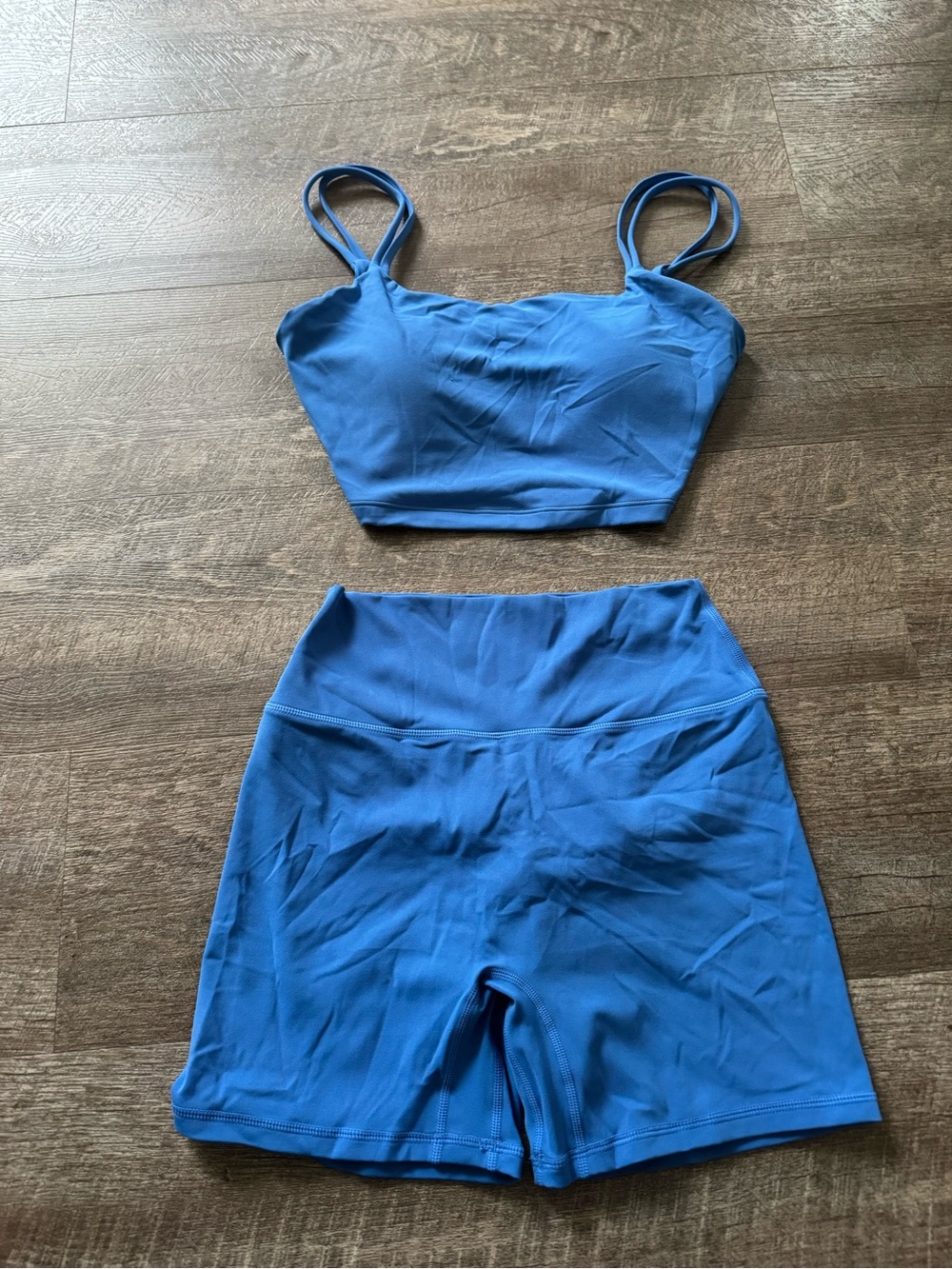 Blue Active Crop Tank and High-Waist Bike Shorts Set
